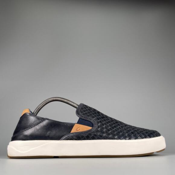 Olukai Lae\' Ahi Lauhala Men\'s Size 8.5 Blue Navy Woven Leather Casual Shoes EUC main image 6